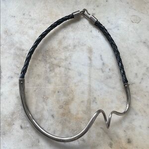 Sterling Silver and  Black leather Braided Necklace choker
